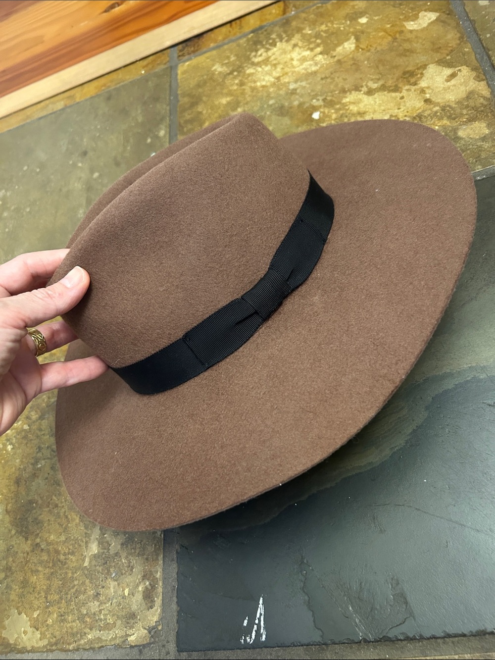 Auxiliary Brown Wool Fedora with Black Ribbon Band
